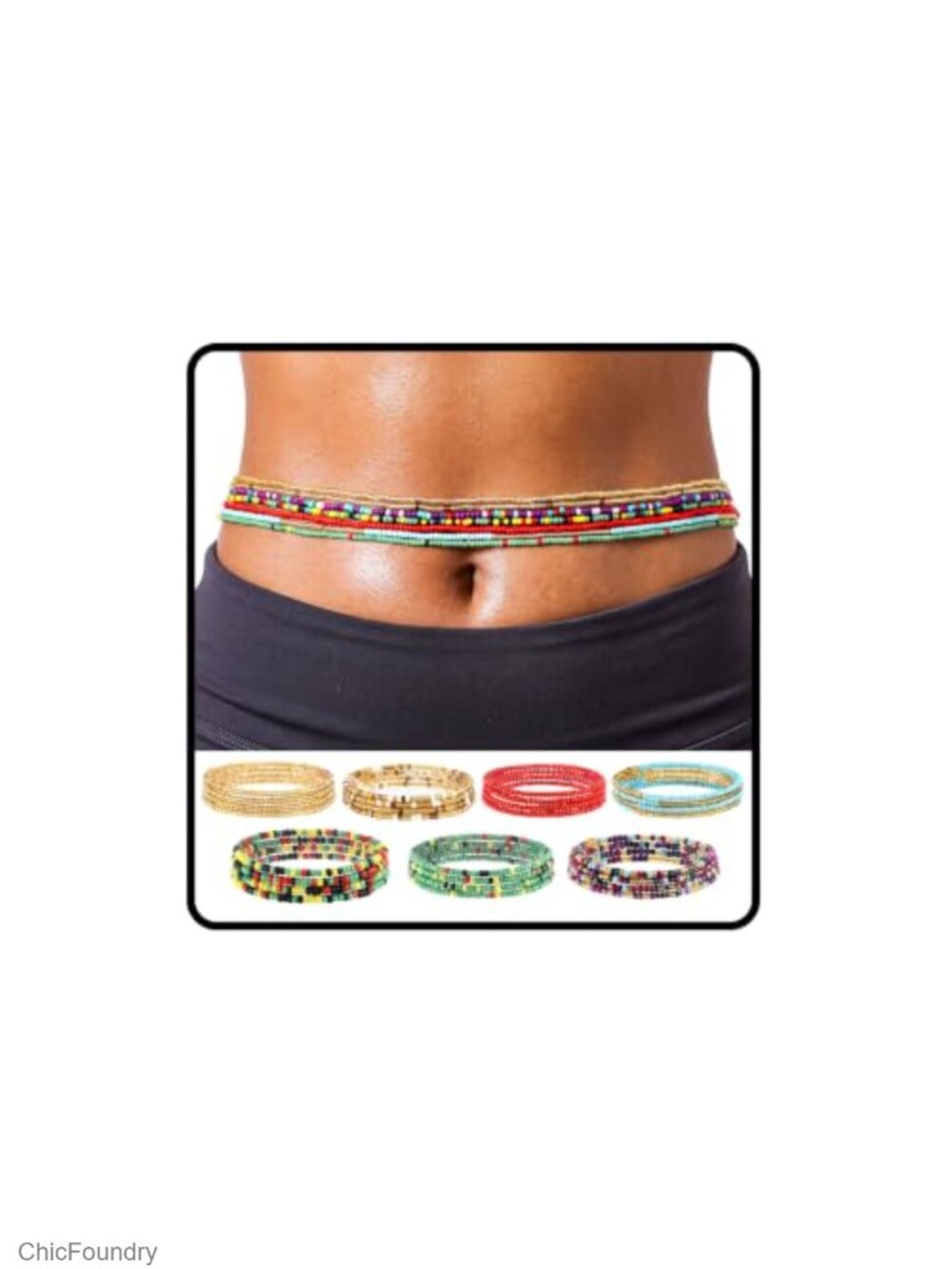 African Waist Beads Chain Layered Belly Body Chain 7 Pack Women's Jewelry